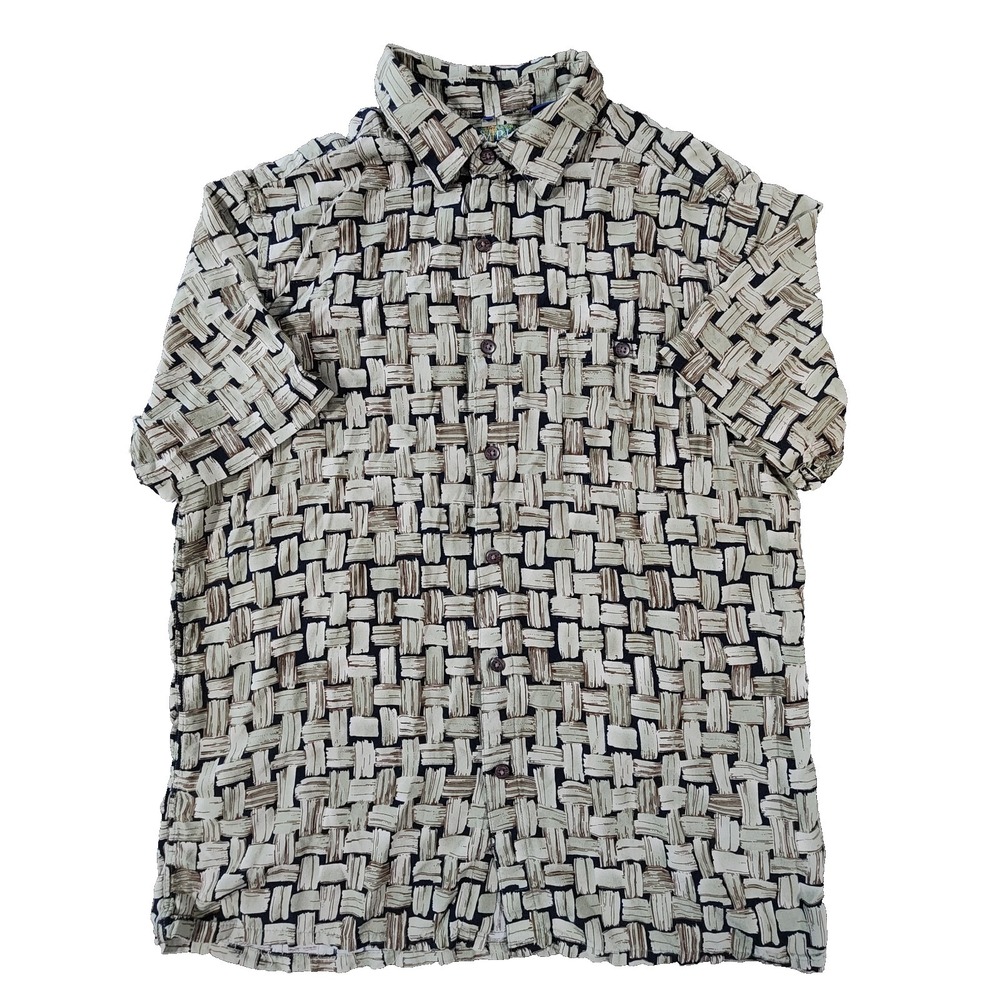 Campia‎ Rayon Button Up Short Sleeve Shirt Size L